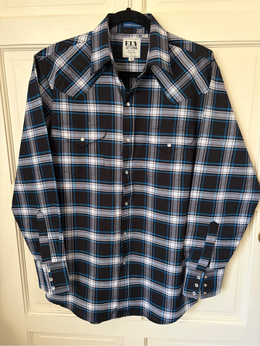 Ely Cattleman Black and Blue Plaid Western Button-Down Shirt
